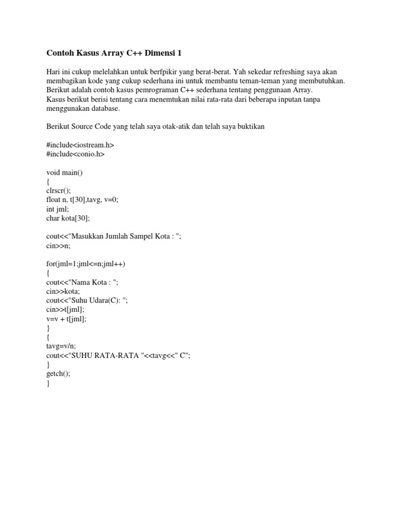 Contoh Penggunaan Array C++ Sederhana | PDF