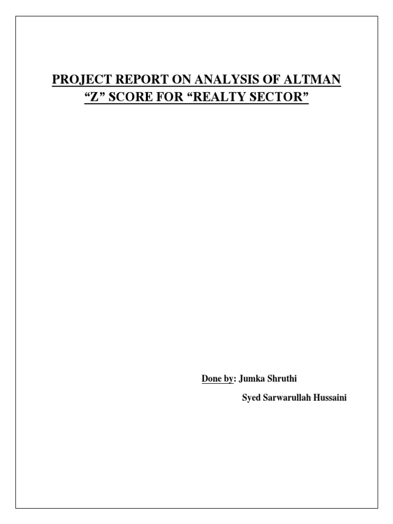 ALTMAN Z Score For Realty Sector PDF Taxes Investing