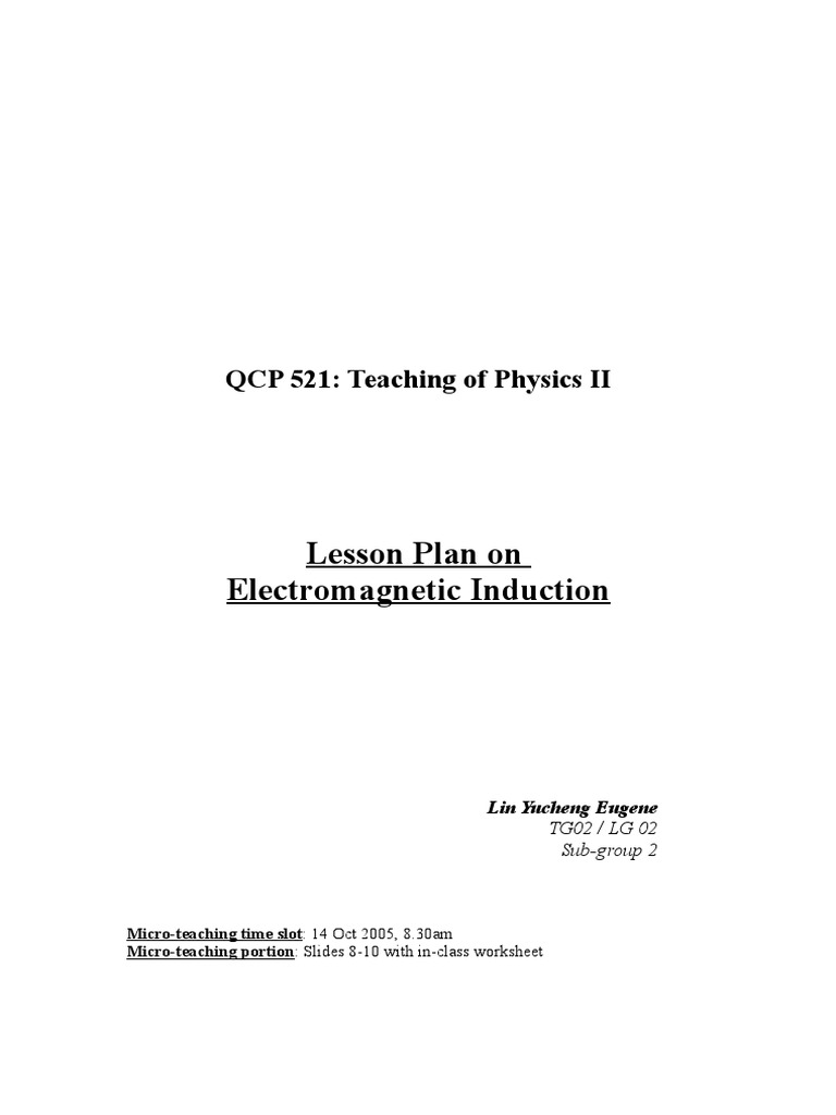 Electromagnetic Induction Lesson Plan | PDF | Electromagnetic Induction ...