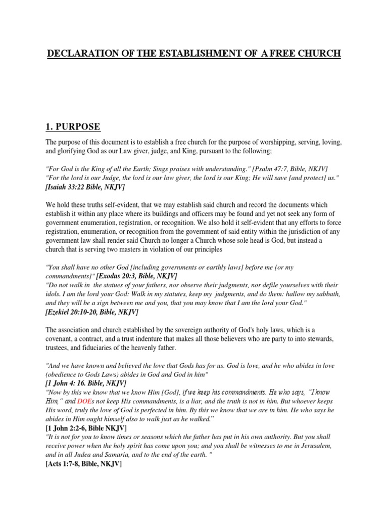 Declaration of The Establishment of A Free Church Example PDF