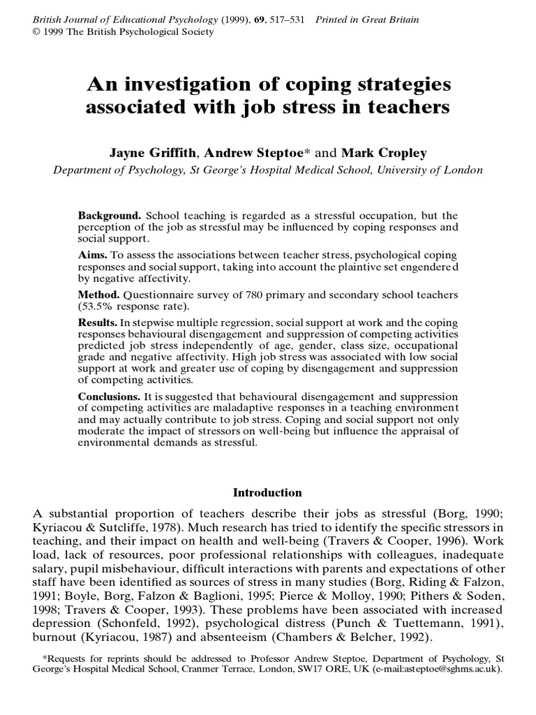 An Investigation of Coping Strategies | PDF | Social Support ...