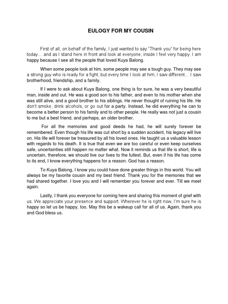 EULOGY FOR MY COUSIN (Balong) PDF