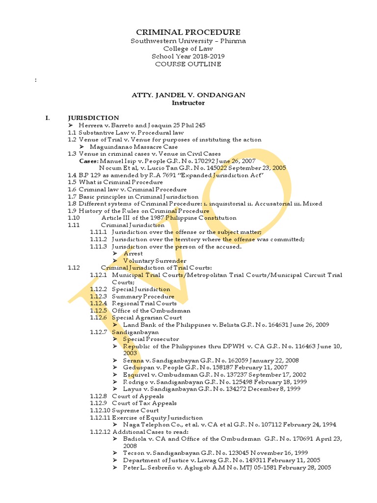 Course Outline - Updated To Arrest | PDF | Criminal Procedure ...