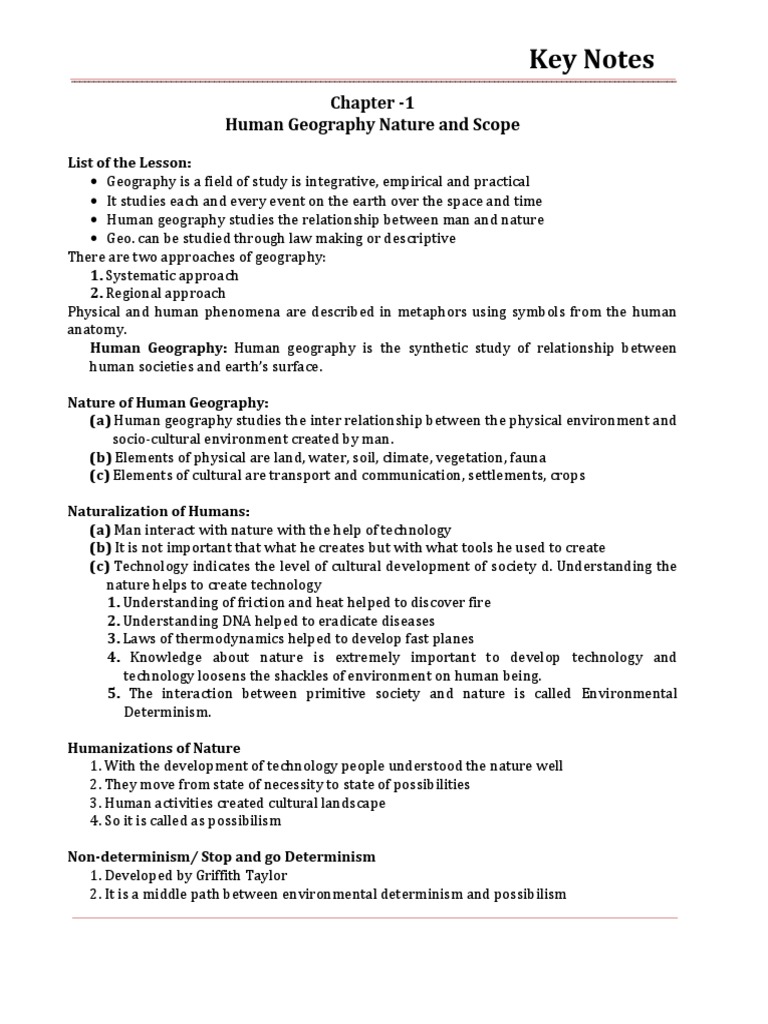 Human Geography: Nature and Scope Notes | PDF | Geography | Human
