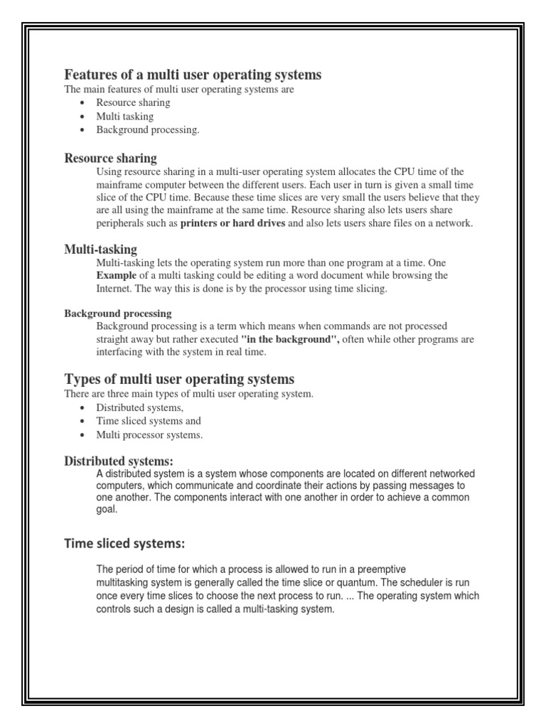 Features of A Multi User Operating Systems | PDF | Computer Network ...