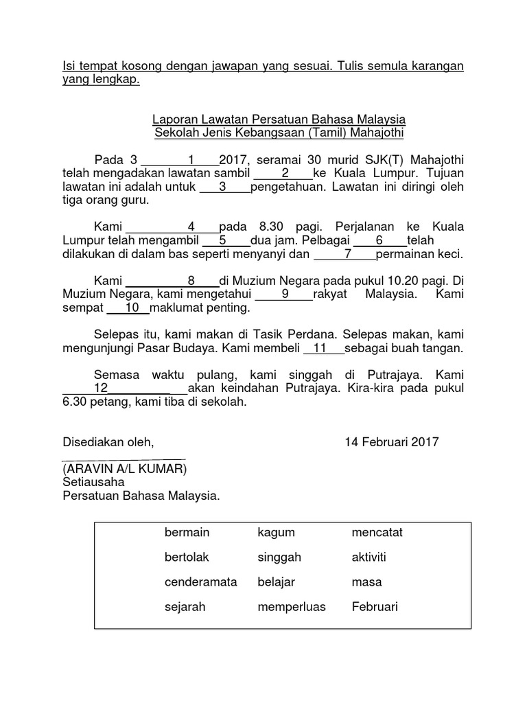 Isi Tempat Kosong Dengan Jawapan Yang Sesuai Pdf