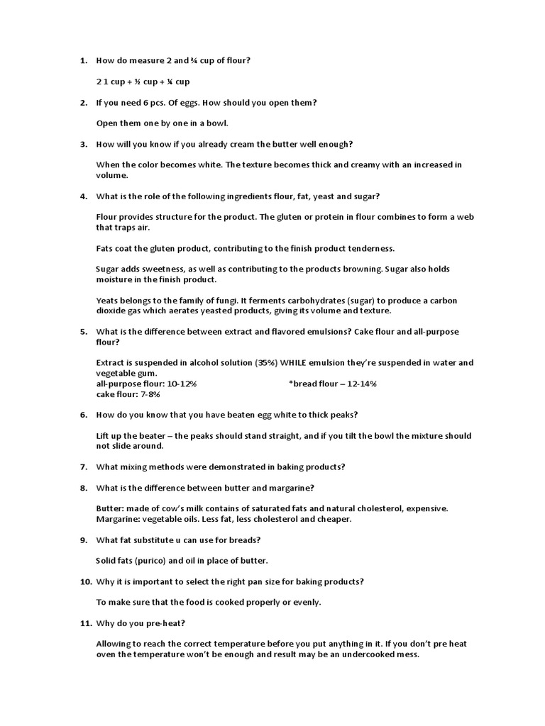 Question and Answer Baking PDF Cakes Flour