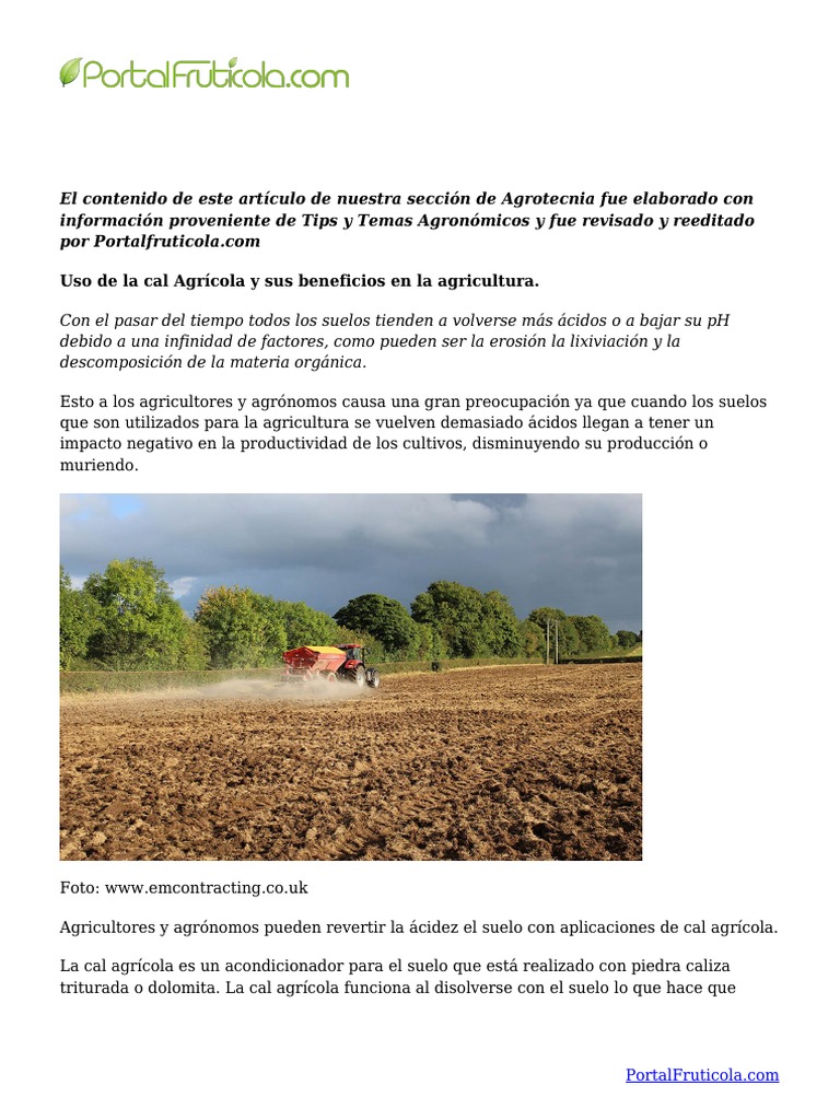 Para Que Funciona La Cal Agrícola, Su Importancia en La Agricultura y Dosis  de Aplicación, PDF, Agricultura