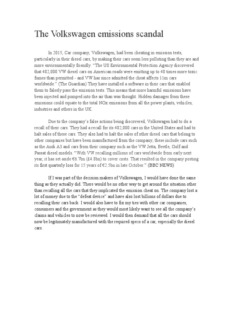 Volkswagen Emissions Scandal Overview | PDF | Technology & Engineering
