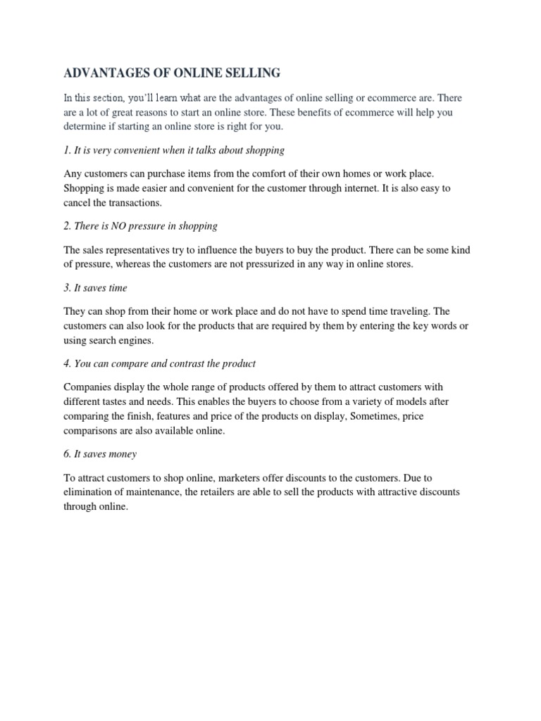 Advantages of Online Selling | PDF | Online Shopping | Retail