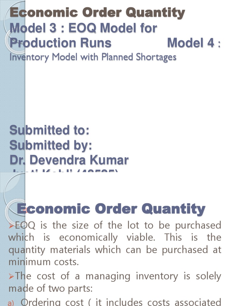 Economic Order Quantity | PDF | Supply Chain Management | Business ...