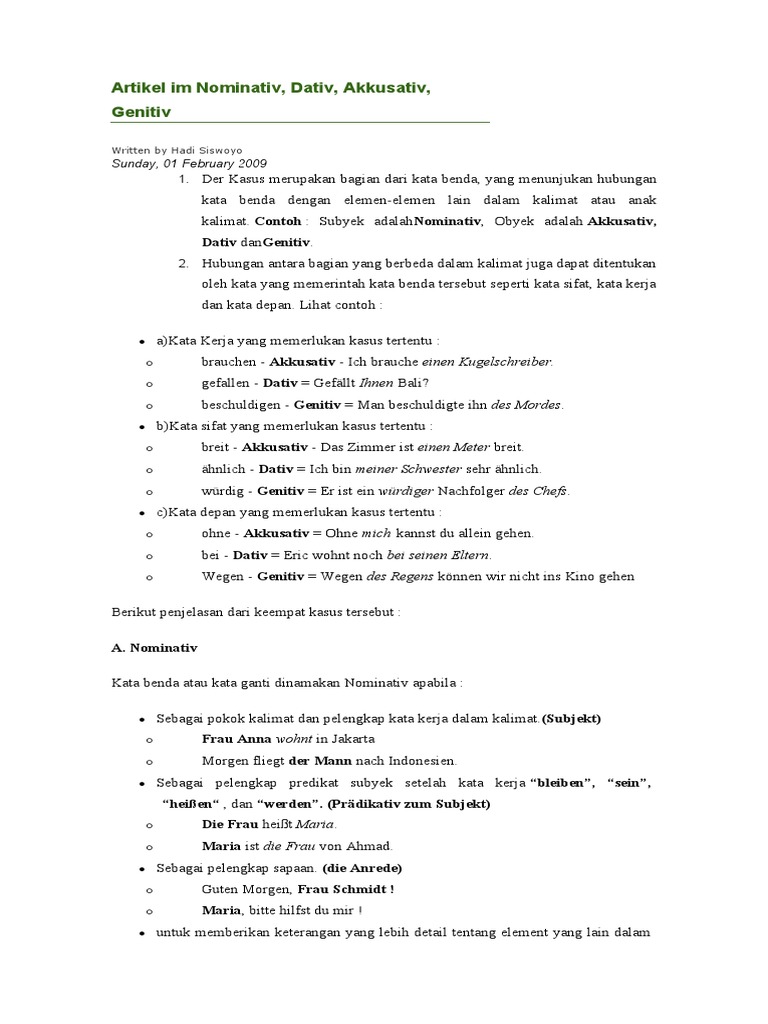 Artikel Im Nominativ