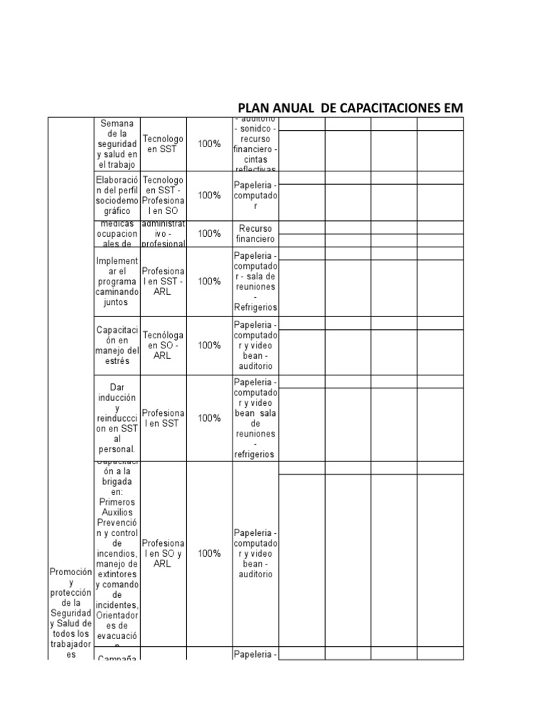 Plan Anual de Capacitaciones 2020 | PDF | Business | Salud y bienestar
