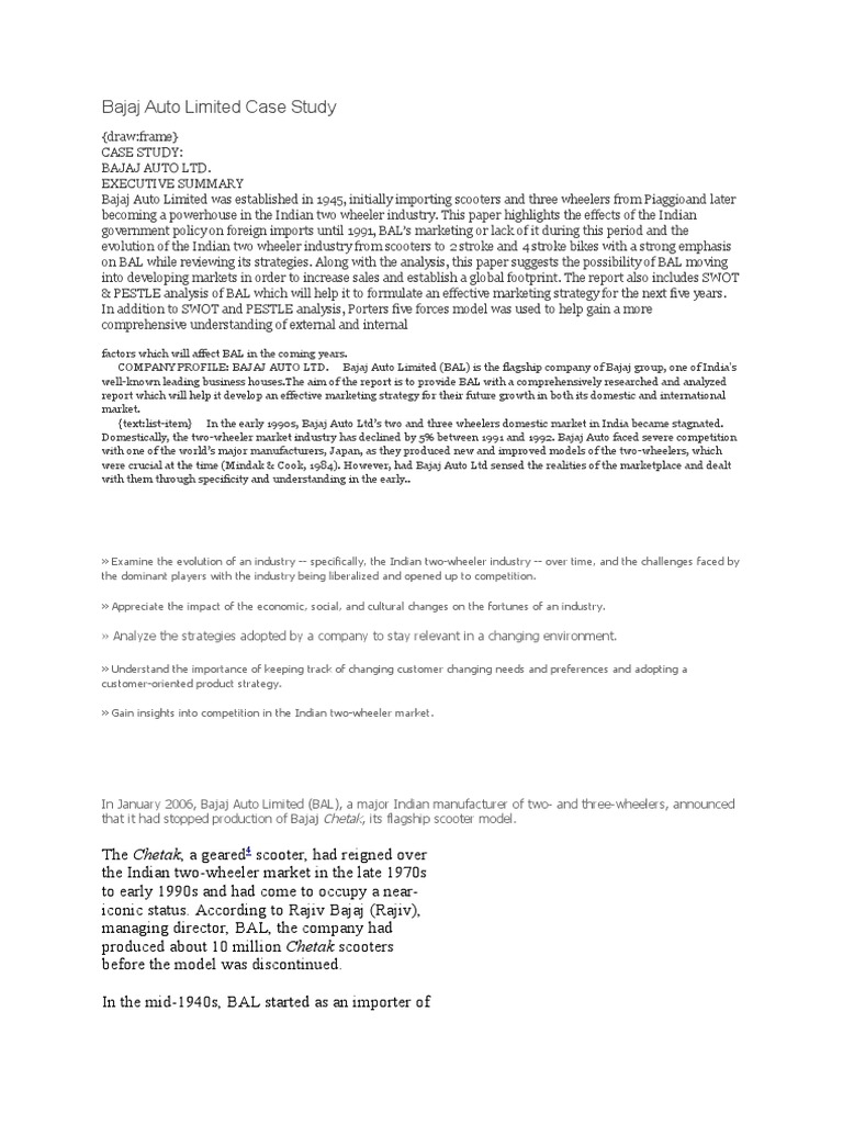 Bajaj Auto Limited Case Study Pdf Motorcycle Business