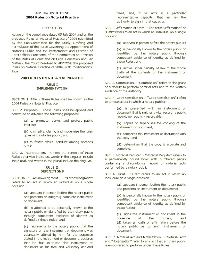 2004 Rules on Notarial Practice | PDF | Notary Public | Signature