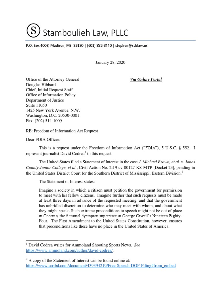 FOIA DOJ Statement of Interest Second Amendment | PDF | Freedom Of ...