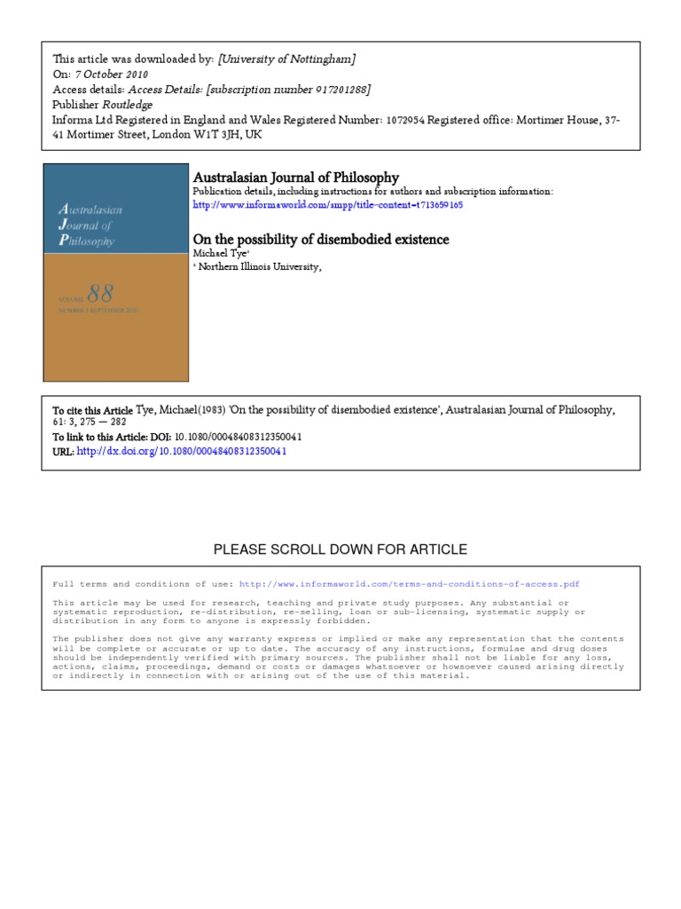 Possibility of Disembodied Existence | PDF | Modal Logic | Logic