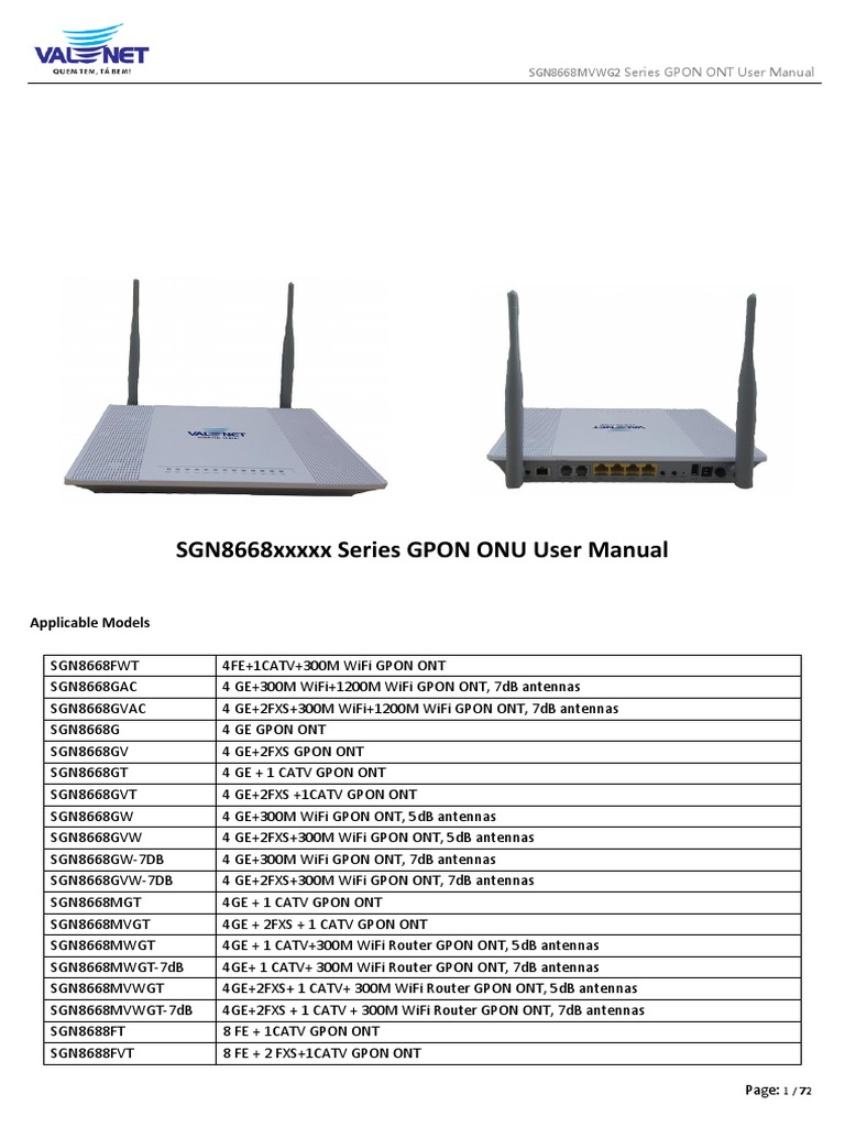 Manual Modem Valenet Gpon Ont User Manual | PDF | Wireless Lan | Session  Initiation Protocol