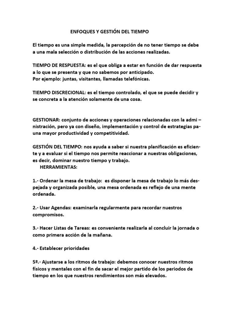 Enfoques y Gestión Del Tiempo | PDF | Planificación | Ciencia cognitiva