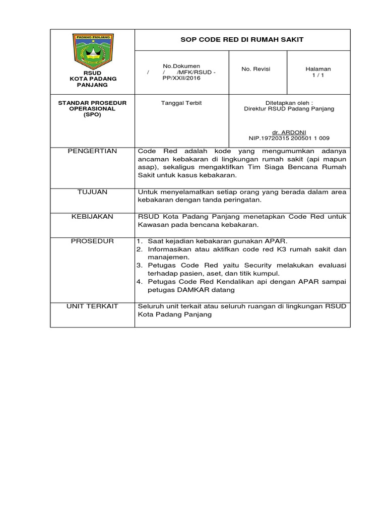SOP Code Red RSUD Kota Padang Panjang | PDF