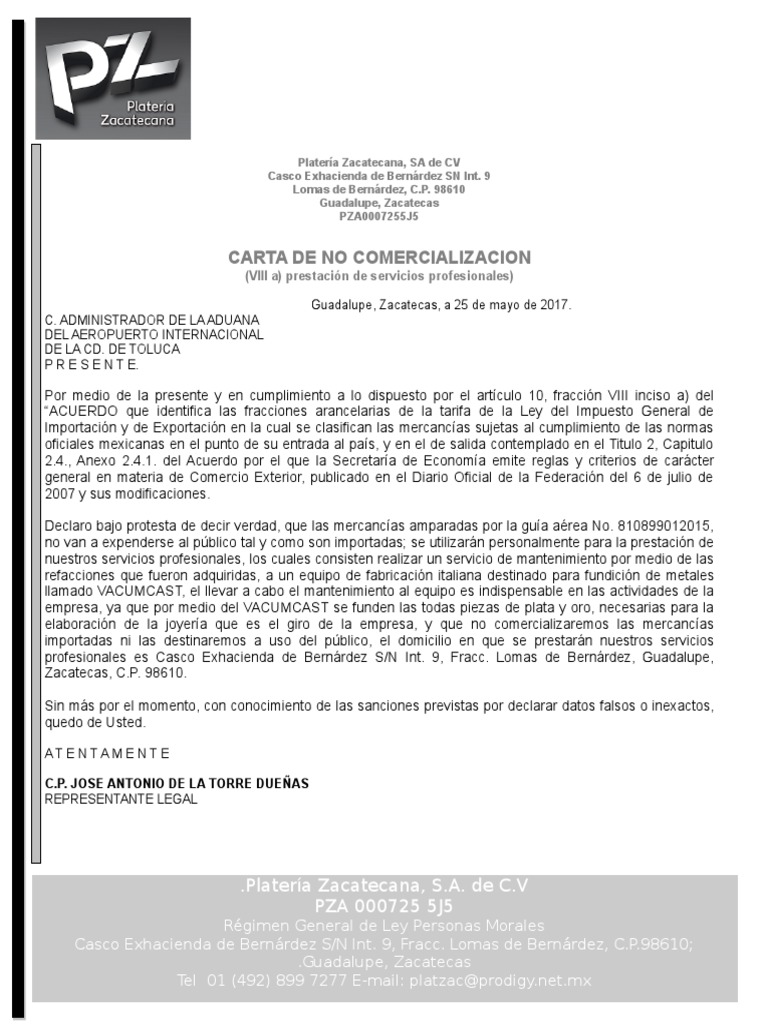 Carta de No Comercializacion | PDF | Economias | Gobierno