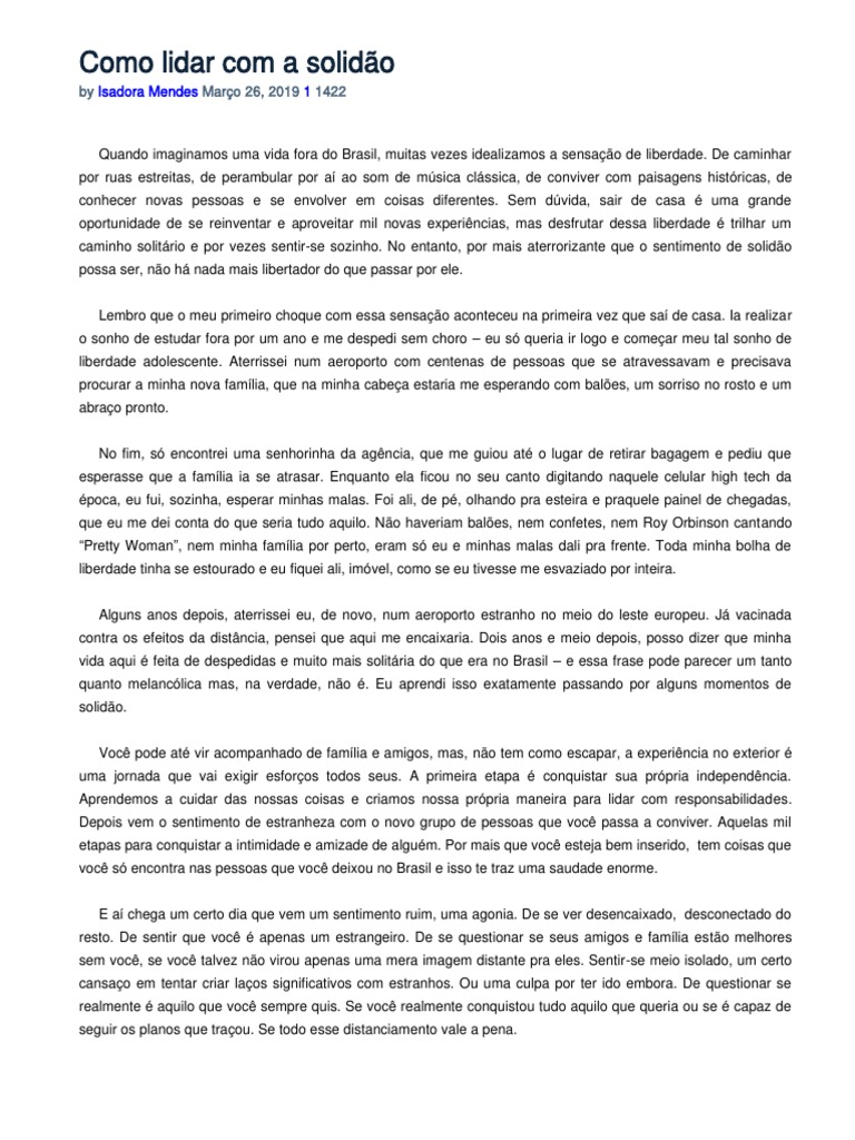 Enfrentando a Solidão no Exterior | PDF | Solidão | Amizade