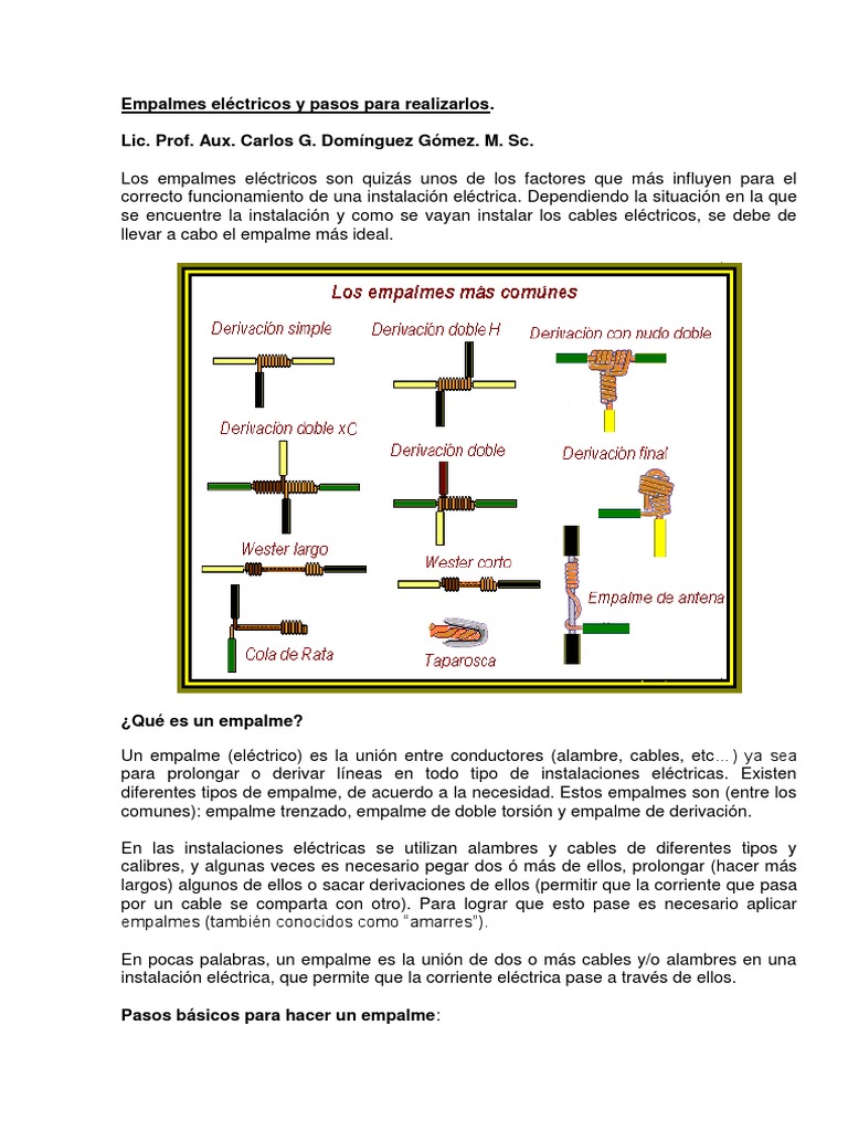 Tipos de empalmes, derivaciones y conexiones eléctricas utilizadas en  instalaciones residenciales y comerciales, PDF, Corriente eléctrica