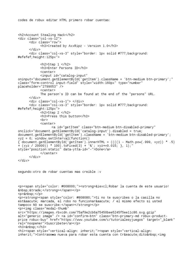 Codes de Roblox For HTML