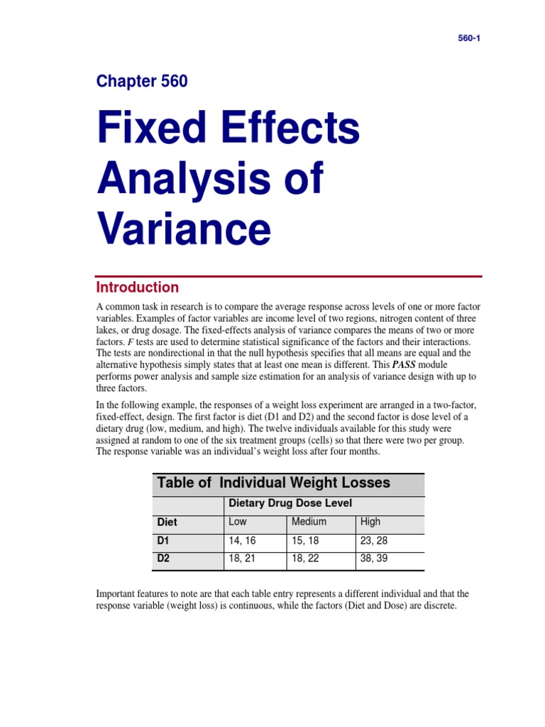 Fixed Effects Analysis of Variance PDF | PDF | Analysis Of Variance ...