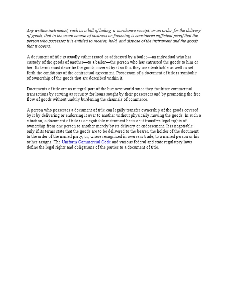 Understanding Documents of Title | PDF