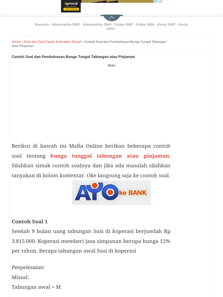 Contoh Soal Dan Pembahasan Bunga Tungal Tabungan Atau Pinjaman