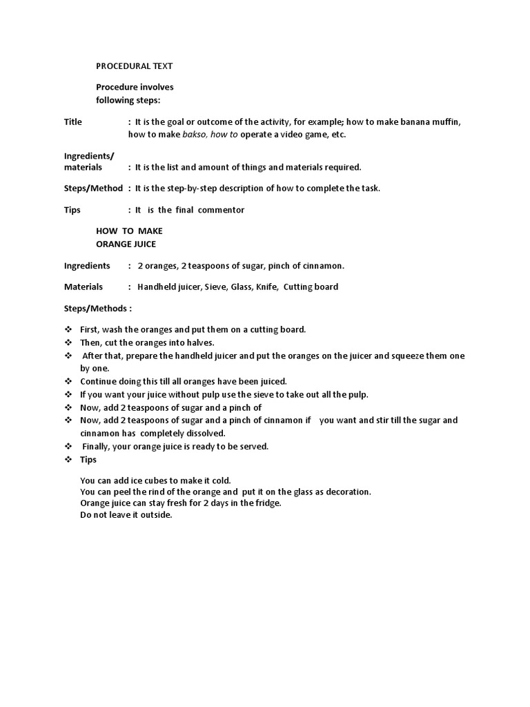 Procedural Text | PDF | Cooking, Food & Wine