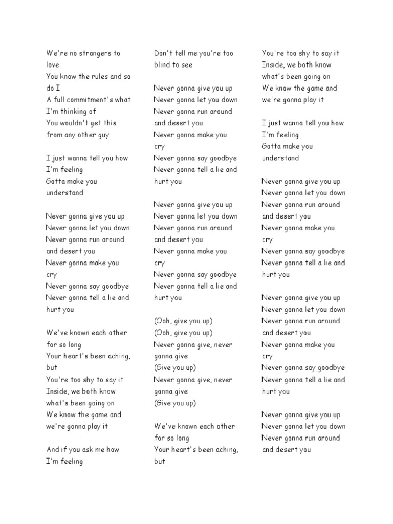 Never Gonna Give You Up-Lyrics-Rick Roll-KKBOX