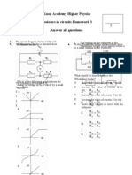 Knox Academy Higher Physics Resistors in Circuits Homework 3 Answer All Questions