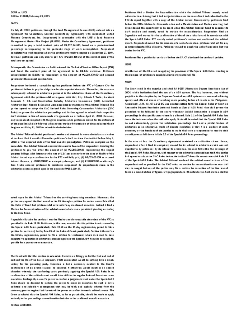 Denr vs upci pdf alternative dispute resolution arbitration