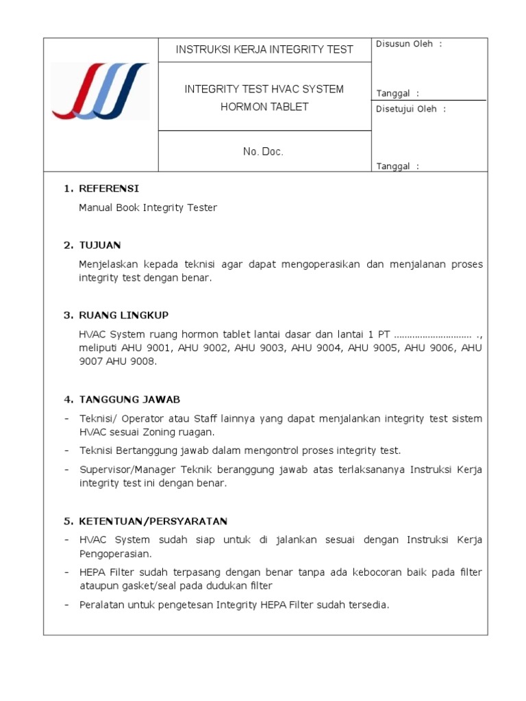 Prosedur Integrity Test HVAC Sistem | PDF
