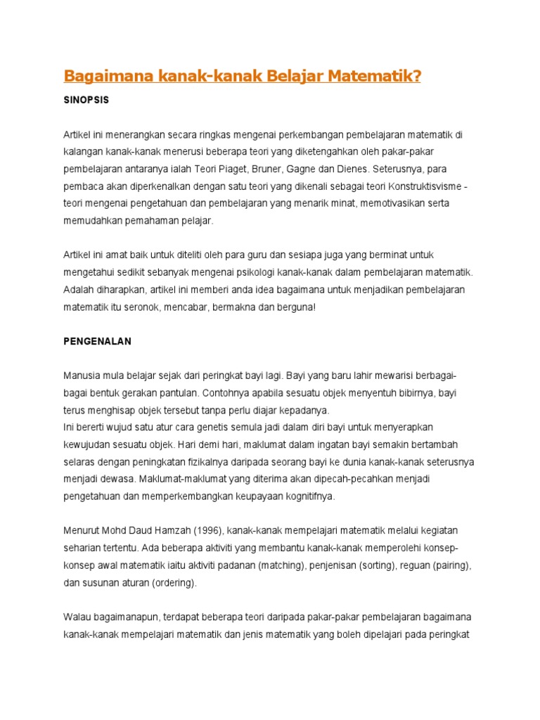 Bagaimana Kanak Kanak Belajar Matematik Pdf