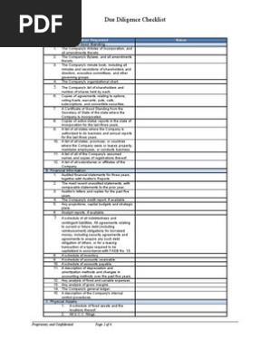Due Diligence Checklist