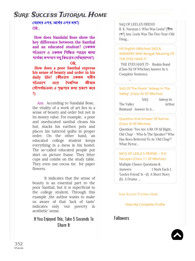 A Question And Answer Of The Place Of Art In Education Nandalal Bose Class Xi Of Wbchse Sure Success Tutorial Home