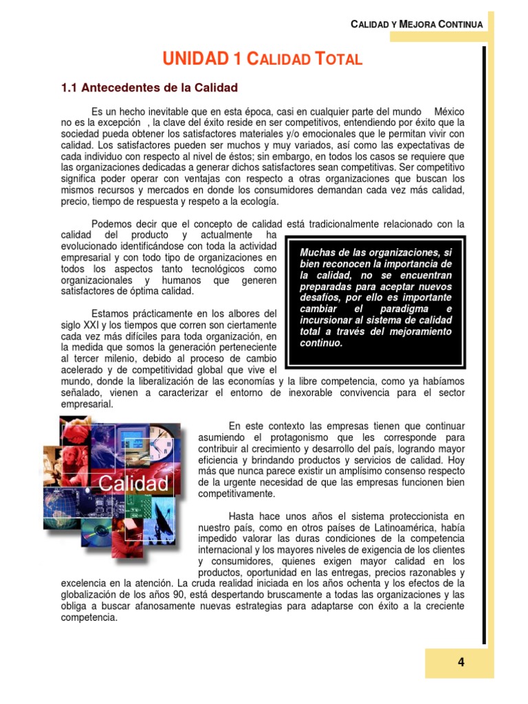 Calidad Total y Mejora Continua | PDF | Calidad (comercial) | Planificación