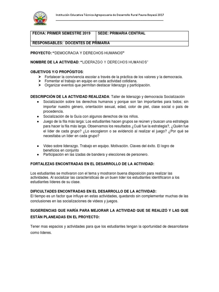 Democracia Y Derechos Humanos Pria 2019 Pdf Socializacion Liderazgo