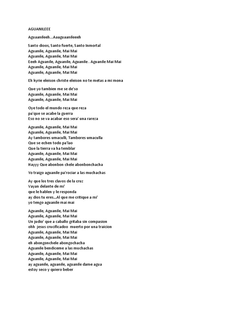 Letras de Aguanile y Otras Canciones | PDF | Poesía