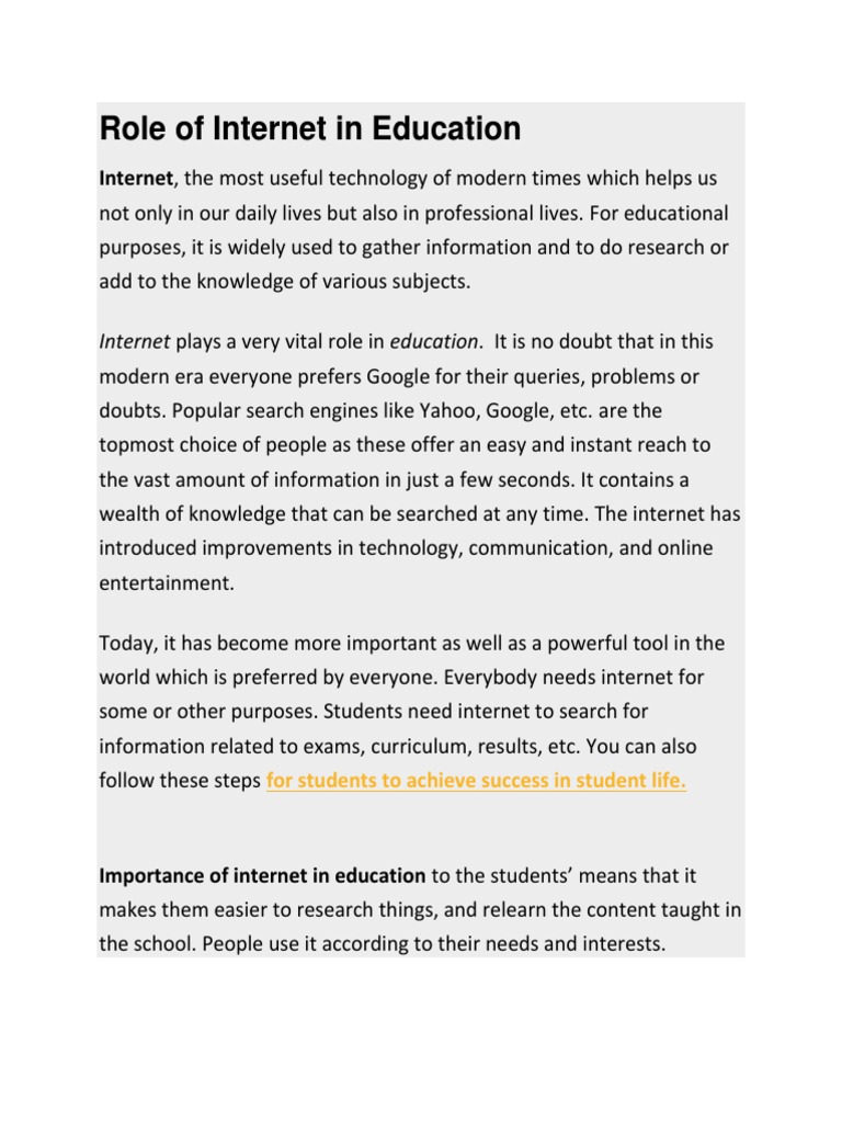 What Is The Role Of Internet In Education Pdf
