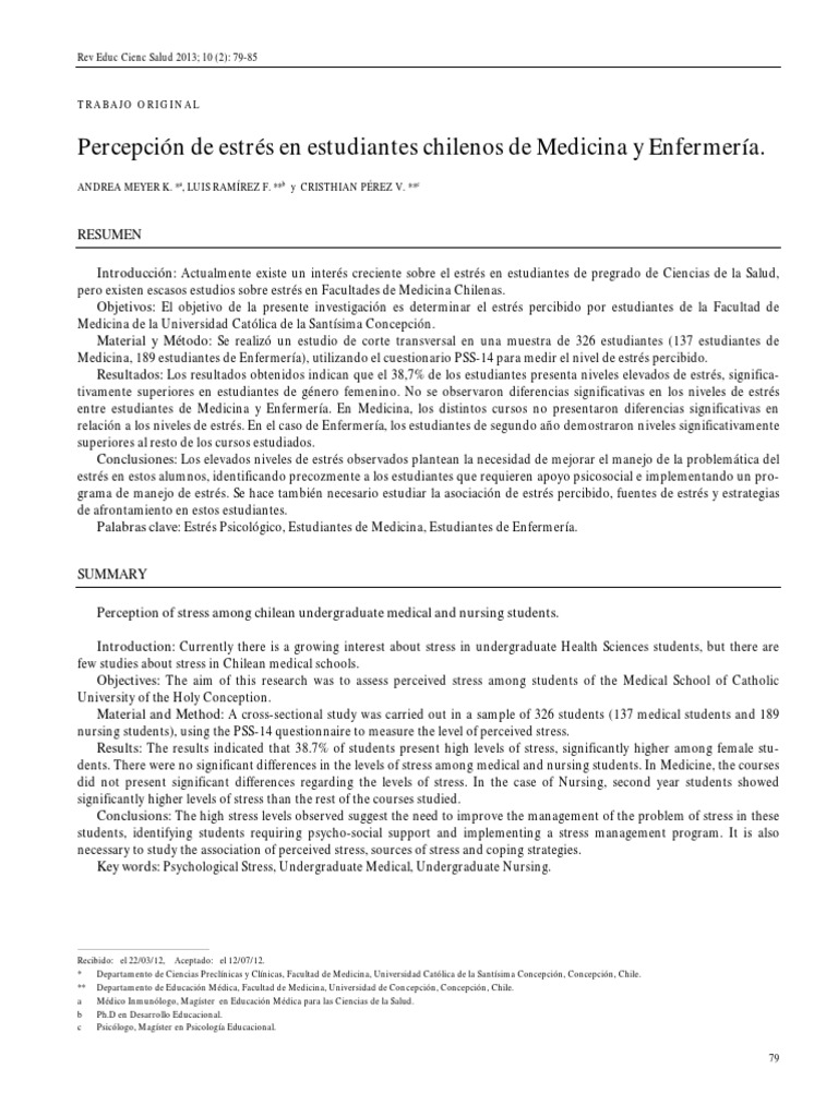 Estrés en Estudiantes de Medicina y Enfermería | PDF | Estrés (biología ...