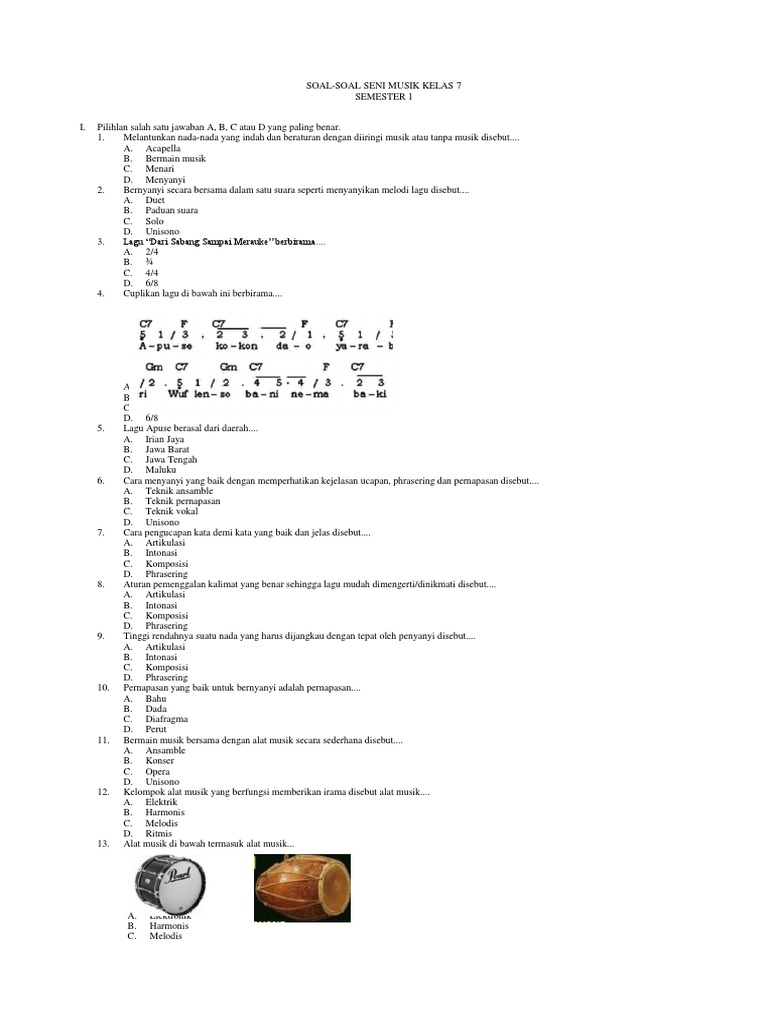 Soal Musik 7 Smt 1 1