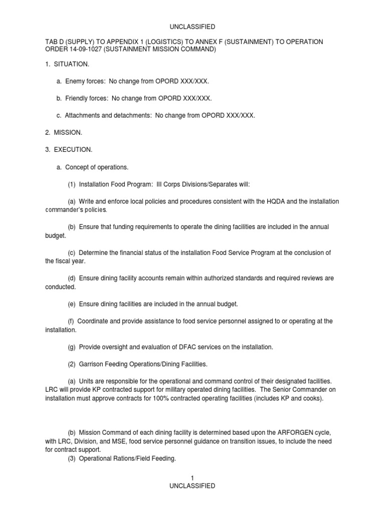 Logistics Support in OPORD 14-09-1027 | PDF | Brigade | Logistics