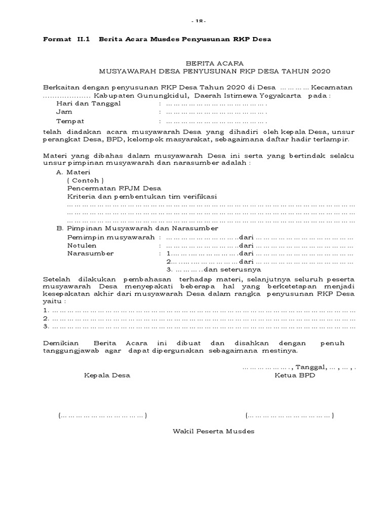 Contoh Format Rkpdes 2020