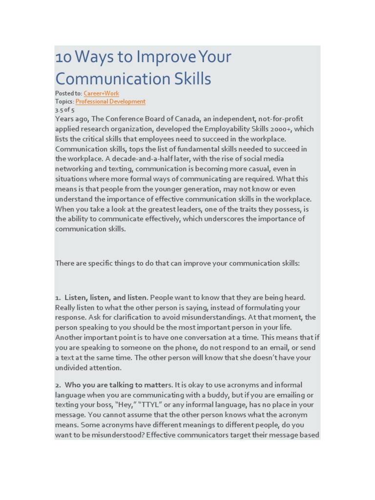 10 Ways To Improve Your Communication Skills | Download Free PDF ...