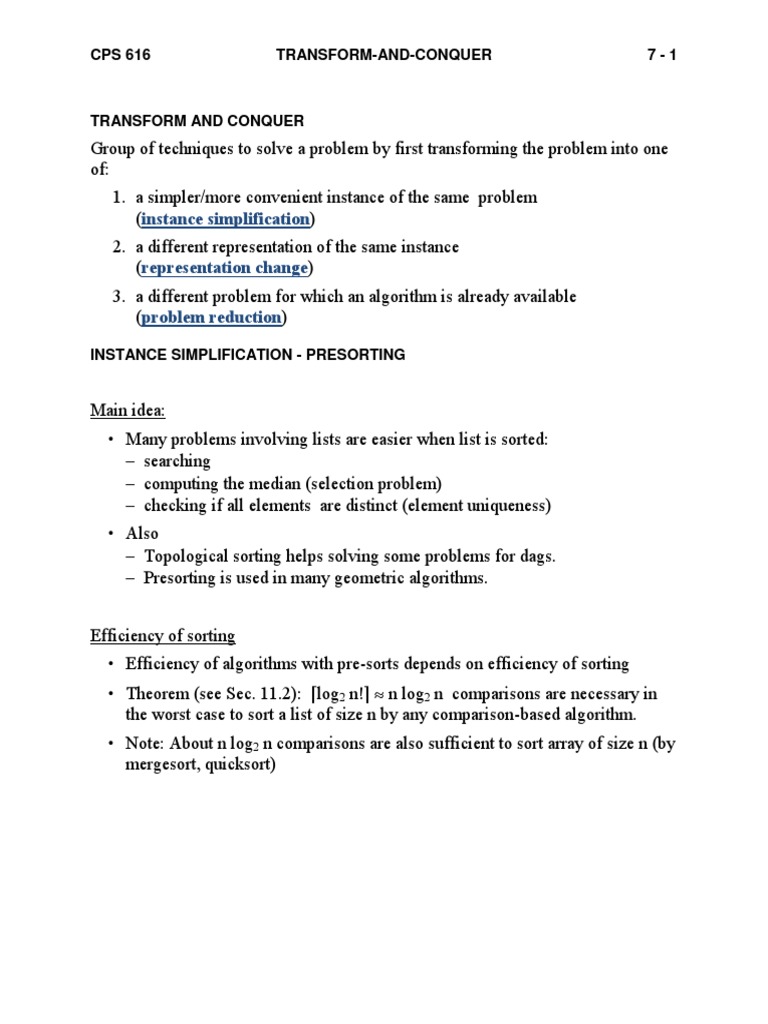 Transform and Conquer Techniques | PDF | Computer Programming | Algorithms