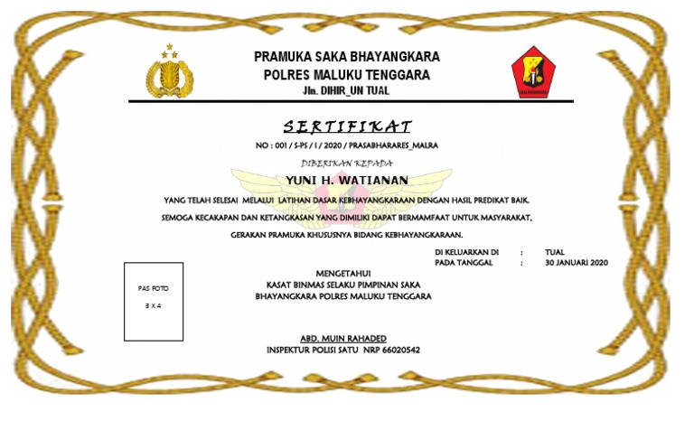 Sertifikat Saka Bhayangkara 2019